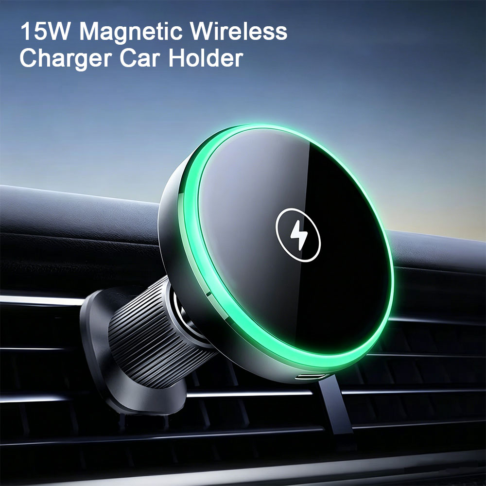 Magnetic Phone Holder For Car Vent - LED Işıklı Manyetik Kablosuz Araç Şarj