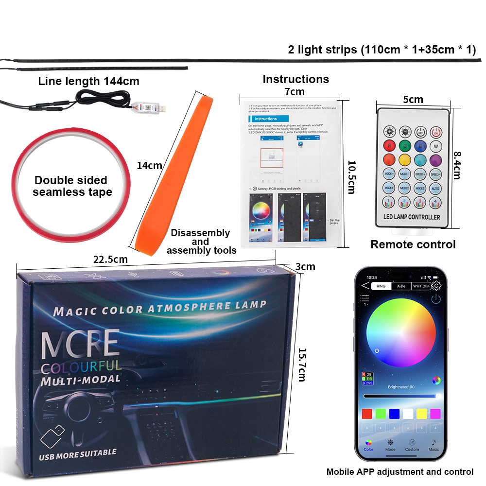64 renkler USB araba LED ortam - Led Ambient Interior Car Lights App Control incelemesi ve fiyatı